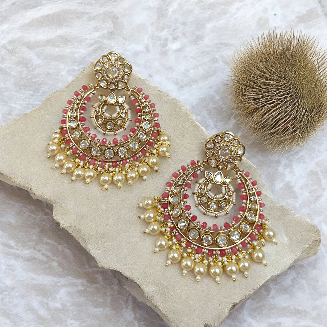 Premium White Pearl Chandbali Tayani 22k Gold plated Earrings