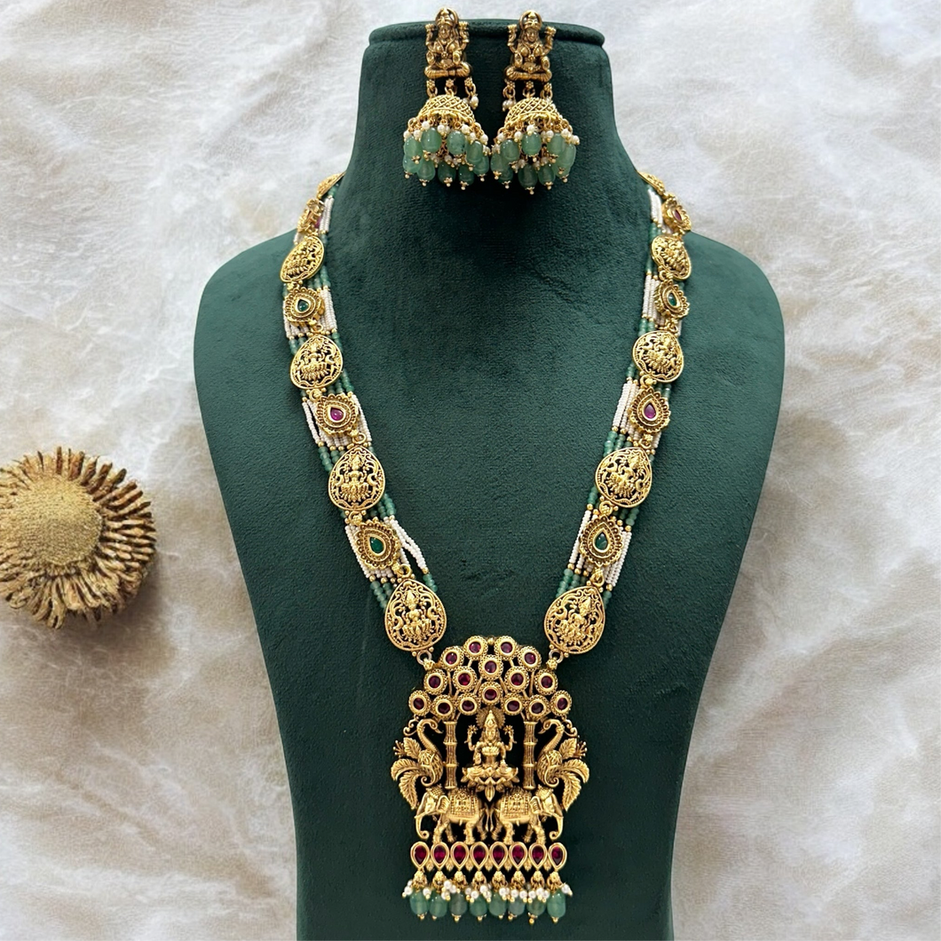 Long Lakshmi ji Pearl Kemp Stone multicolor Mala Necklace set