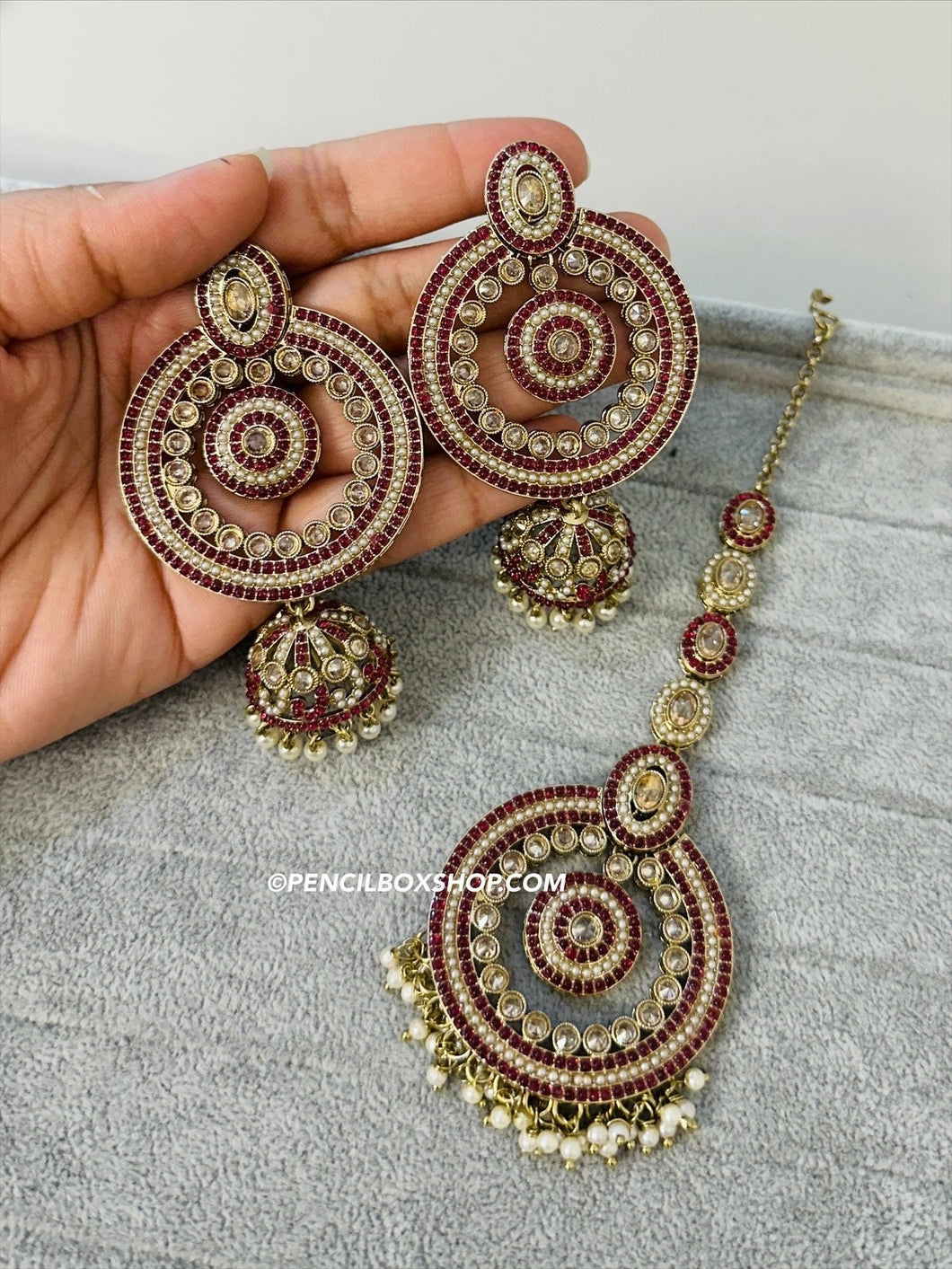 Polki Chandbali Jhumka Earrings with Maangtikka