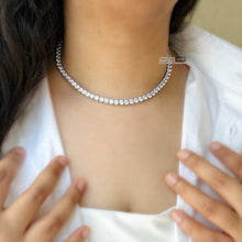 Load image into Gallery viewer, Single Line Silver Solitaire Dainty Necklace set American Diamond
