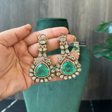 Load image into Gallery viewer, Tayani Gold plated Emerald Green Doublet  Premium Statement Necklace set
