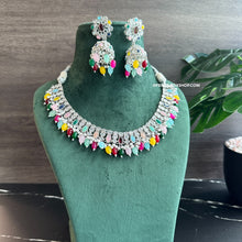 Load image into Gallery viewer, Anvi Multicolor Silver Polki Necklace Set with Maangtikka
