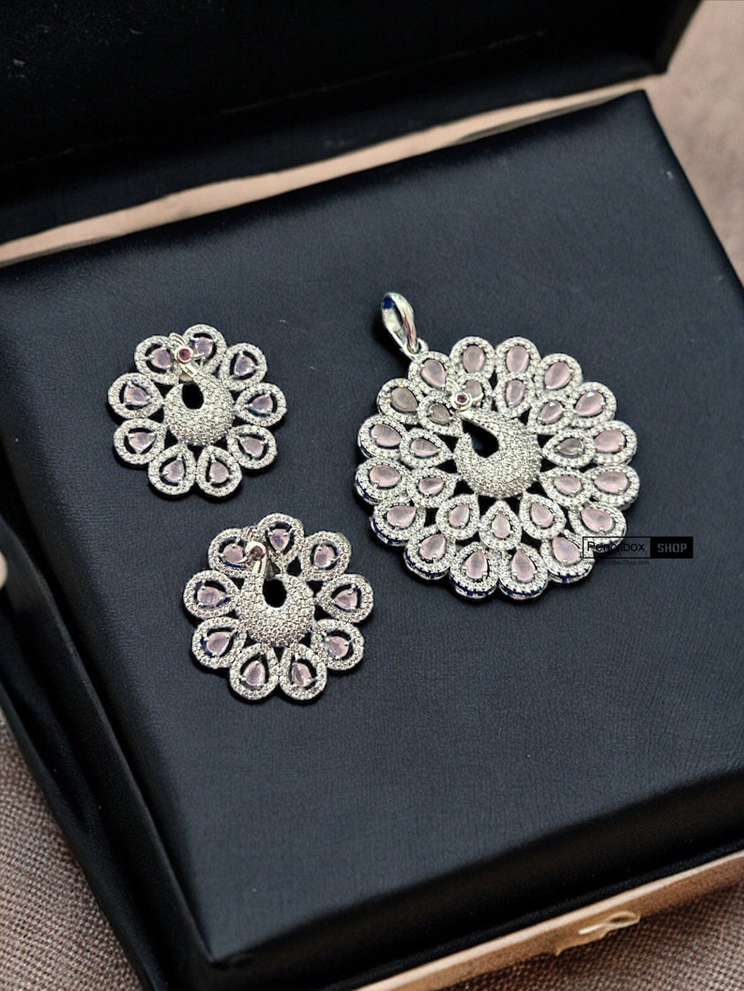 Peacock Cz Silver Pendant set