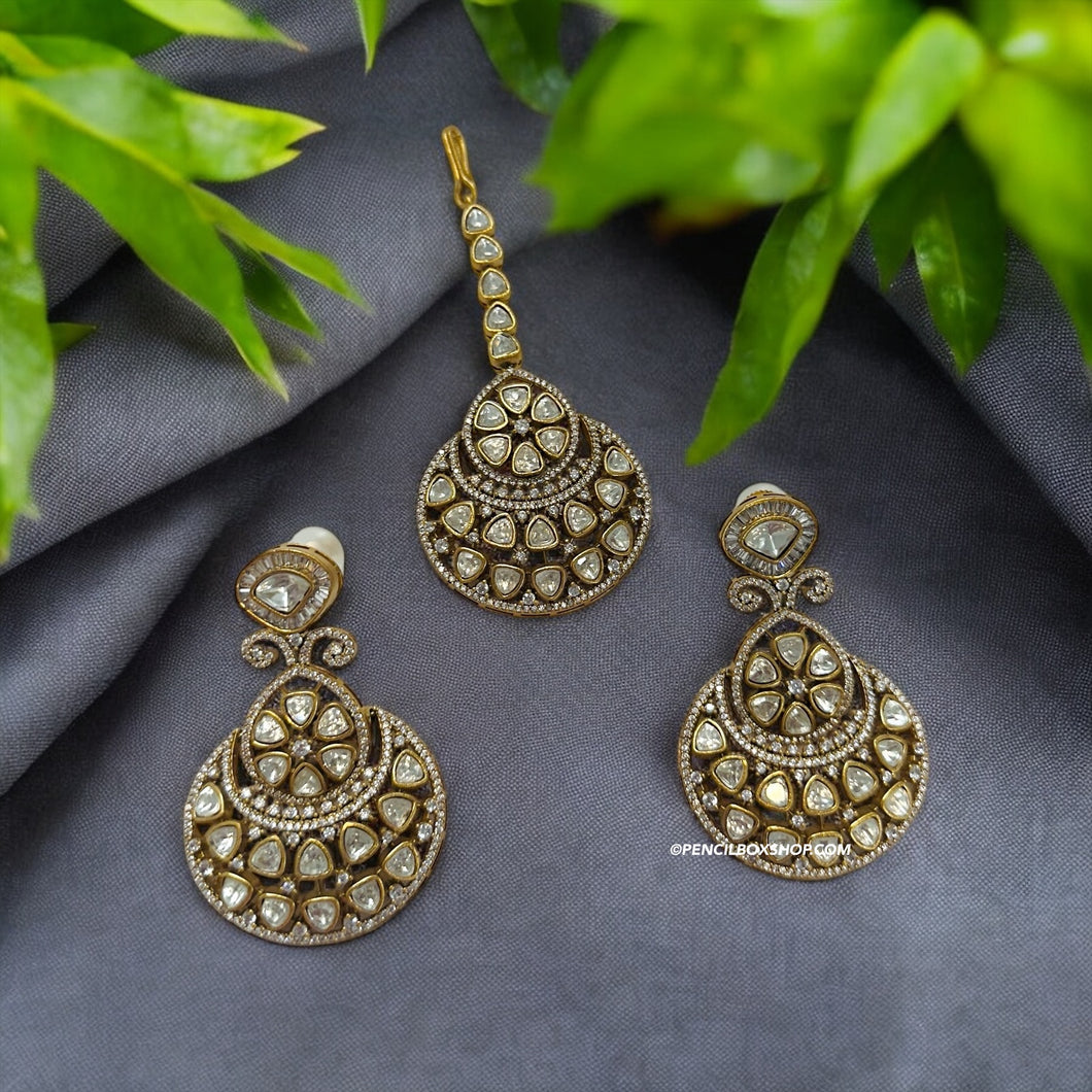 Moissanite Gold plated Earrings Maangtikka set