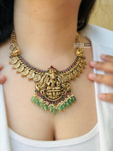 Load image into Gallery viewer, Lakshmi ji Kemp Stone Pearl Statement Temple Necklace set
