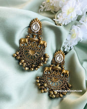 Load image into Gallery viewer, German Silver Golden antique Nandi ghungroo earrings
