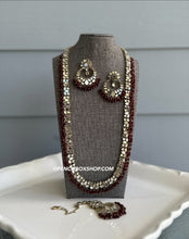 Load image into Gallery viewer, Lia Ruby Long Mirror Sleek Statement Necklace set with maangtikka
