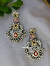 Load image into Gallery viewer, 92.5 silver coated Pink Peacock Long Ghungroo German silver Earrings
