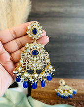 Load image into Gallery viewer, Heavy Premium Royal Blue Glass Beads Moissanite chandbali Earrings
