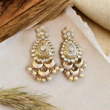 Load image into Gallery viewer, Tayani Enamel cutwork Premium gold plated Long Dangling Earrings
