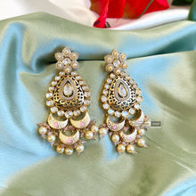 Load image into Gallery viewer, Tayani Enamel cutwork Premium gold plated Long Dangling Earrings
