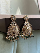 Load image into Gallery viewer, Green Tayani statement Meenakari Chandbali 22k Gold plated Earrings
