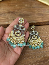 Load image into Gallery viewer, Tayani Kundan gold plated Peacock Mint chandbali earrings
