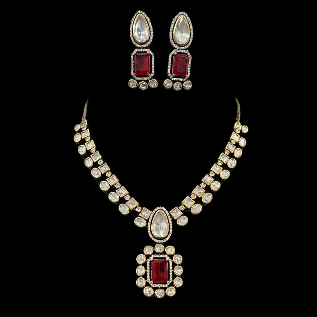 Tayani Gold plated Ruby Doublet Victorian Necklace set