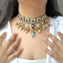 Load image into Gallery viewer, Kundan Green Natural Stone Afghani German Silver Choker ghungroo necklace
