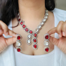 Load image into Gallery viewer, Red White uncut Stone Statement Designer Necklace set
