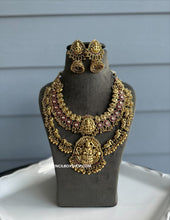 Load image into Gallery viewer, Real Kemp Stone Peacock Lakshmi ji Layered Necklace set templejewelry
