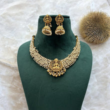 Load image into Gallery viewer, Golden Lakshmi ji  Kemp Stone Beaded Temple Necklace set
