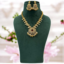 Load image into Gallery viewer, Multicolor Kemp Stone cz Golden Pearl Temple jewelry set
