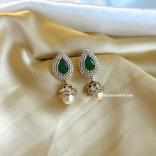 Load image into Gallery viewer, 22k gold plated Pearl Drop Golden Tayani Doublet Earrings
