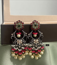 Load image into Gallery viewer, Amrapali Kundan Silver foiled Flower Brass Earrings
