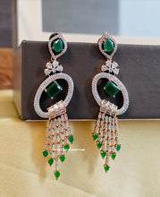 Load image into Gallery viewer, American Diamond Rose gold Green Dangling earrings
