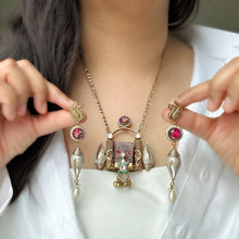 Load image into Gallery viewer, Kundan Ruby Natural Stone Afghani German Silver Pendant necklace set
