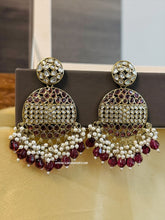 Load image into Gallery viewer, Kundan Round Pearl Beads Hanging Earrings
