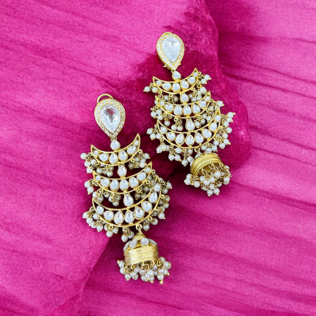 Kundan Golden Dangling Long Jhumka Earrings