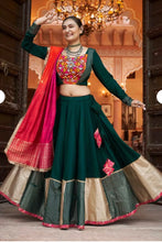 Load image into Gallery viewer, PRE ORDER Green Multicolor Navratri lehenga choli
