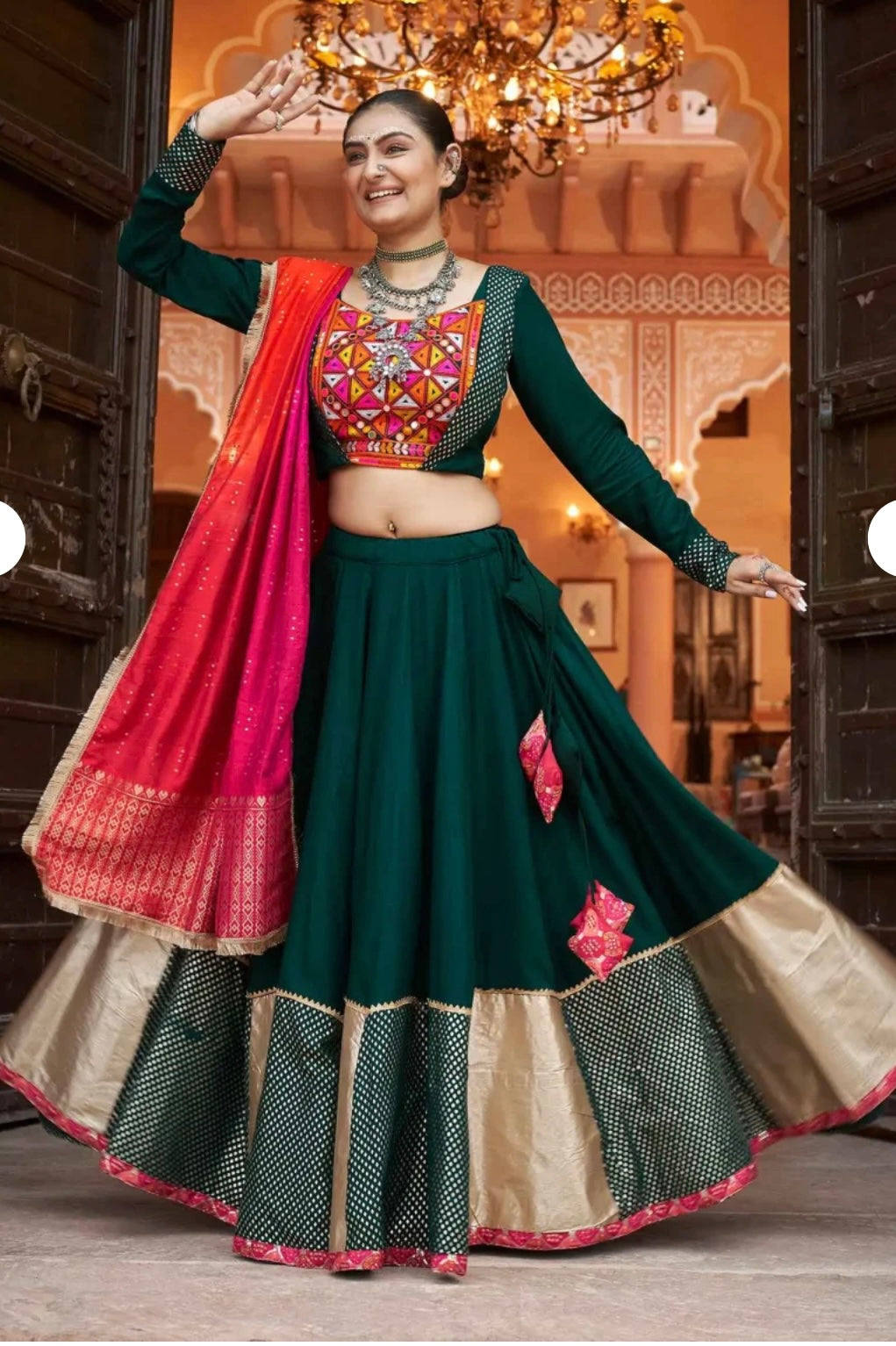 PRE ORDER Green Multicolor Navratri lehenga choli