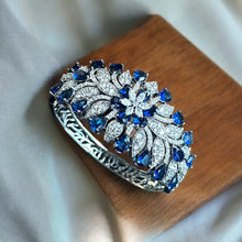 Load image into Gallery viewer, Premium American Diamond Blue Victorian Statement Kada
