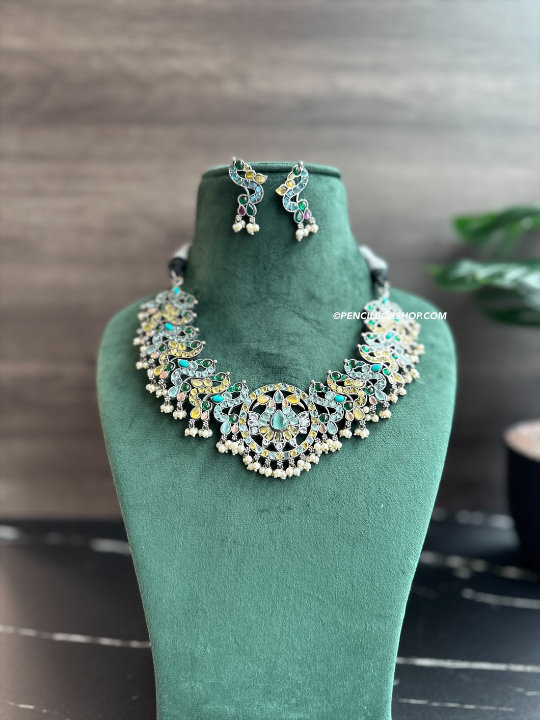 German silver Peacock Fusion Multicolor Necklace set