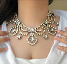 Load image into Gallery viewer, American Diamond Bridal Uncut Kundan Necklace set with Maangtikka
