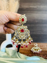 Load image into Gallery viewer, Heavy Premium Ruby Glass Beads Moissanite chandbali Earrings
