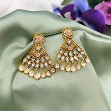 Load image into Gallery viewer, Golden Stone Carved Indian ethnic Earrings
