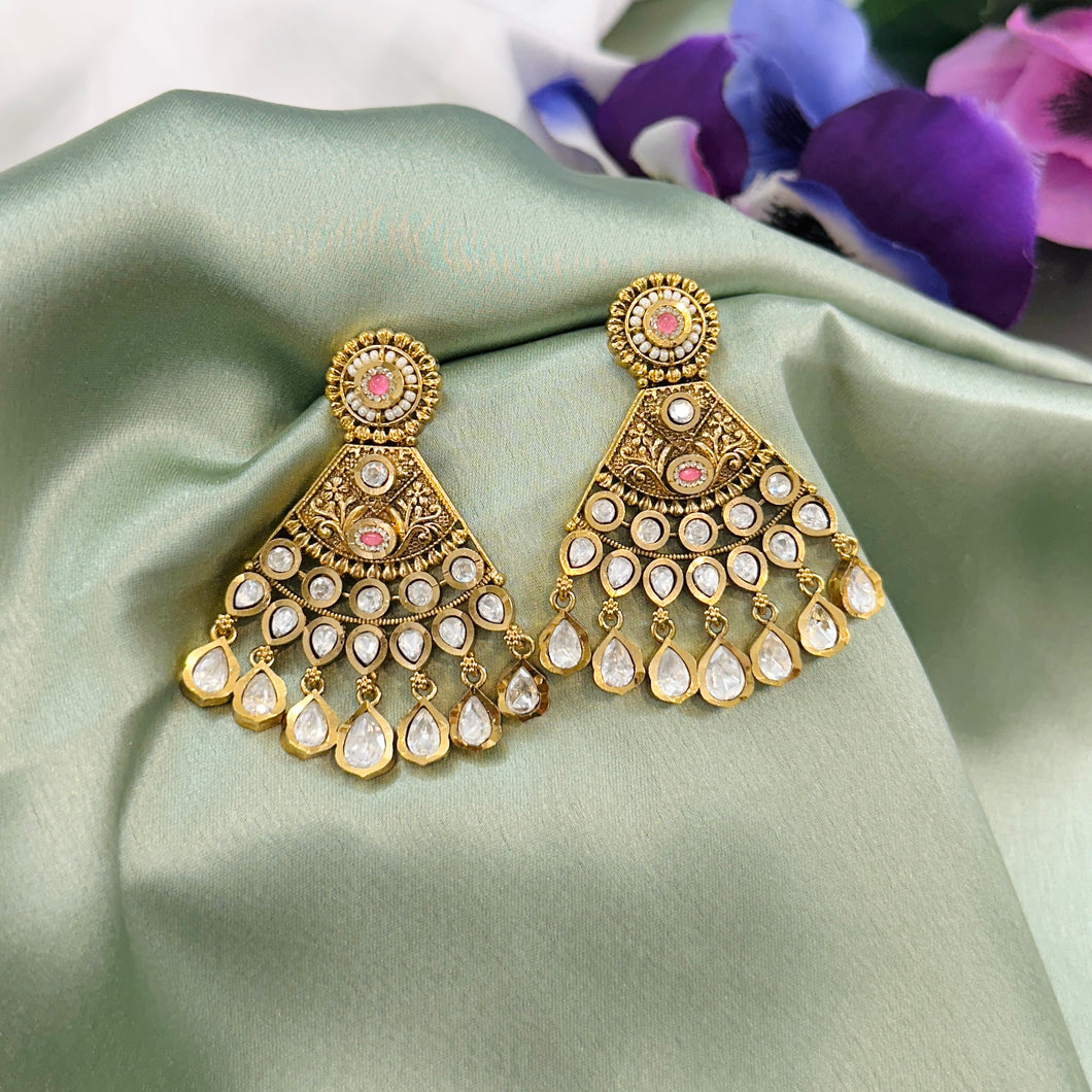 Golden Stone Carved Indian ethnic Earrings