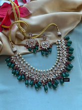 Load image into Gallery viewer, Ruby green Gold plated Tayani Premium Statement Necklace set
