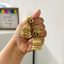 Load image into Gallery viewer, Elephant Golden Kundan Pearl drop Indian ethnic earrings
