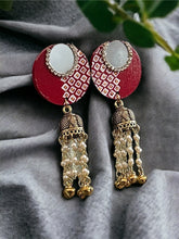 Load image into Gallery viewer, Long Handmade Mirror handpainted wooden Jhumka earrings
