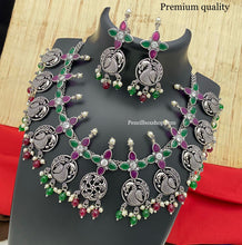 Load image into Gallery viewer, German silver Hanging Beads Pearl Statement  peacock stone necklace set
