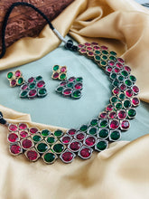 Load image into Gallery viewer, Ruby green Designer Statement German silver Necklace set
