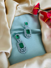 Load image into Gallery viewer, American Diamond Silver Emerald Green Cz Earrings
