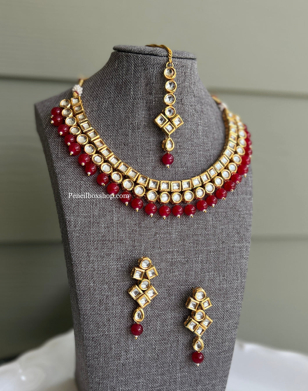 Layered Kundan Necklace set back side meenakari with Maangtikka