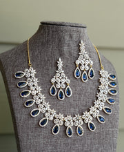 Load image into Gallery viewer, Royal Blue Gold Flower American Diamond cz Necklace set
