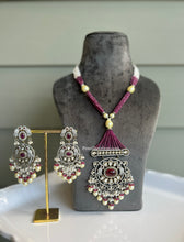 Load image into Gallery viewer, 22k Gold plated Tayani Long Ruby Bird Premium Statement Necklace set
