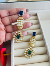 Load image into Gallery viewer, Multicolor Gold matte finish kundan earrings
