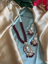 Load image into Gallery viewer, 22k gold plated Tayani Kundan long Pendant pearl  Necklace set
