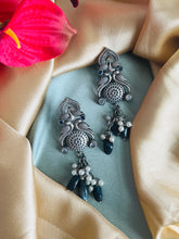 Load image into Gallery viewer, German Silver Peacock Hanging Beads Jhumka earrings
