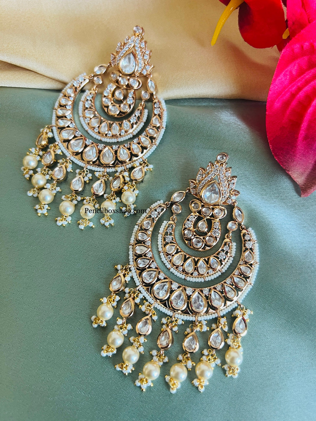 Tayani statement 22k Gold plated Chandbali Earrings